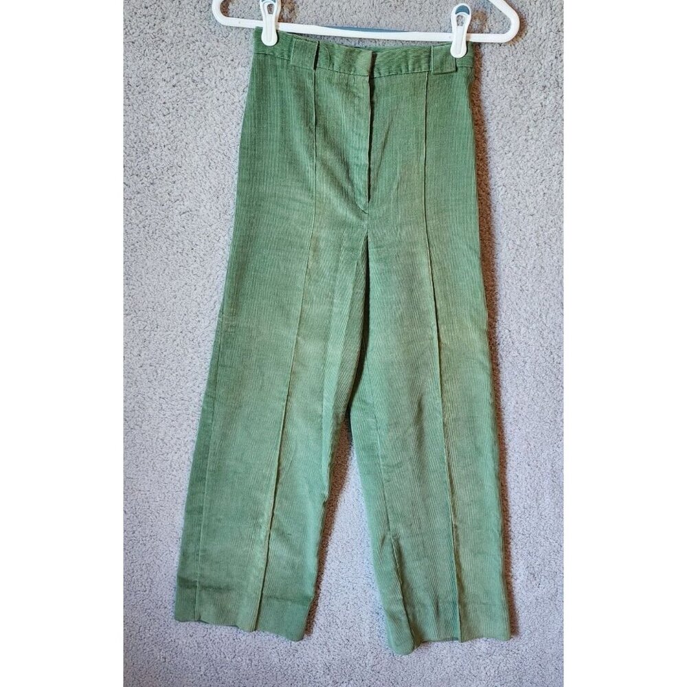Vtg 70s College Town Women's Flared Leg High Rise Pants Green Corduroy Sz 24x29‎